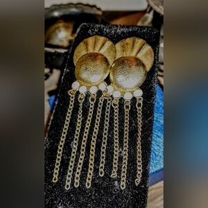 Vintage Gold Tone Chain Fringe Statement Earrings | Boho Disco Glam